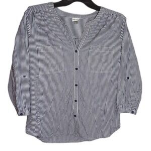 Harve Bernard XL Blue and White Stripe Button Down Womens Shirt